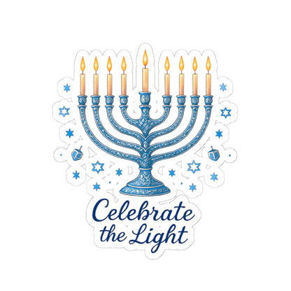 Hanukkah Menorah Sticker — "Celebrate the Light" Kiss-Cut Sticker