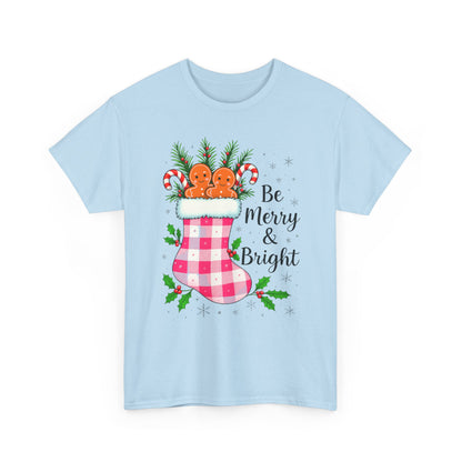 Pink Gingham Stocking Christmas Tee - Be Merry & Bright