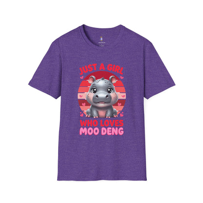 Just a Girl Who Loves Moo Deng Unisex Softstyle T-Shirt | Cute Hippo Tee, Animal Lover Shirt, Gift for Kids, Summer Wear, Birthday Present