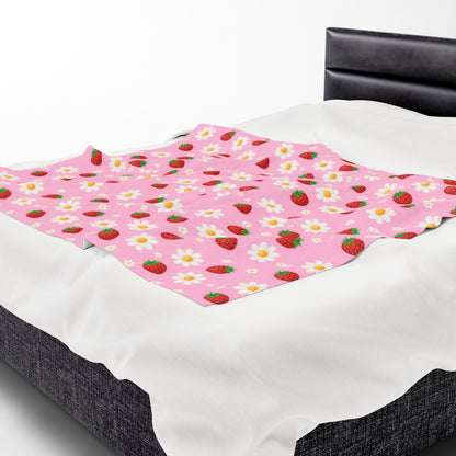 Cozy Strawberry Floral Blanket | Soft Plush Throw, Nursery Decor, Gift for Kids, Spring Home Accents, Cute Couch Cover
