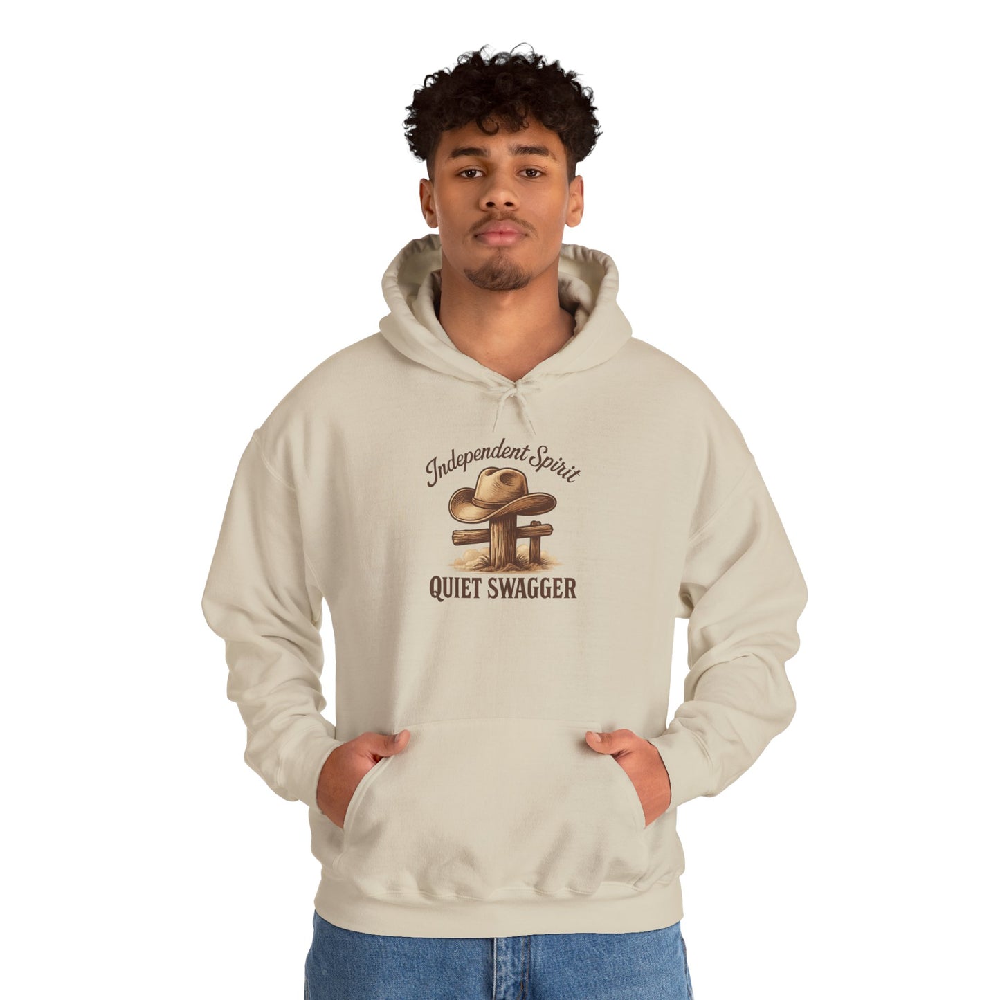 Quiet Swagger Hoodie – "Independent Spirit" Cowboy Hat Graphic Pullover