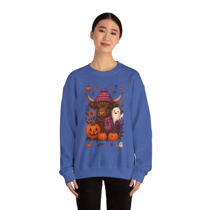 Highland Cow & Ghost Halloween Crewneck Sweatshirt