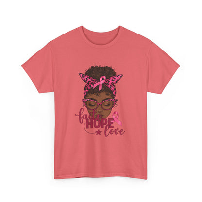 Hope Love Faith Black Woman Pink Ribbon Tee