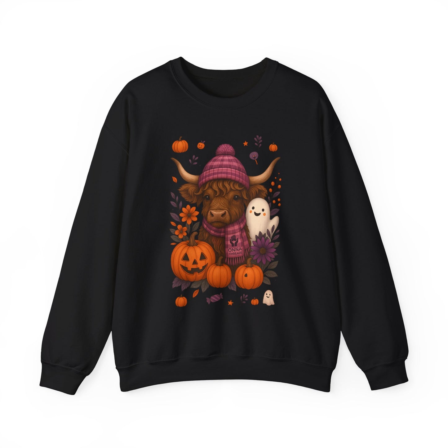 Highland Cow & Ghost Halloween Crewneck Sweatshirt