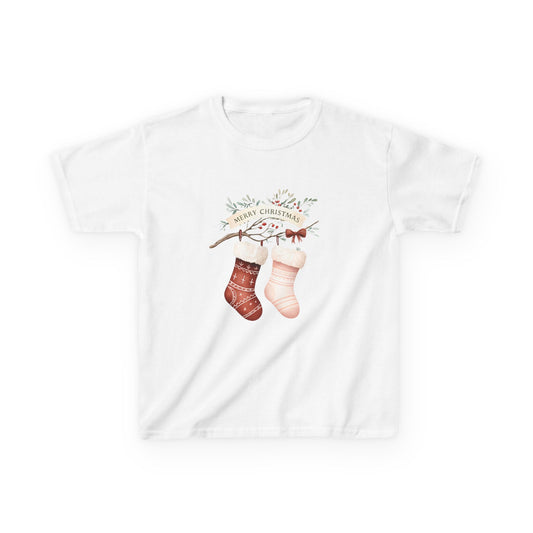 Dino Stocking Christmas Tee - Kids Holiday Shirt