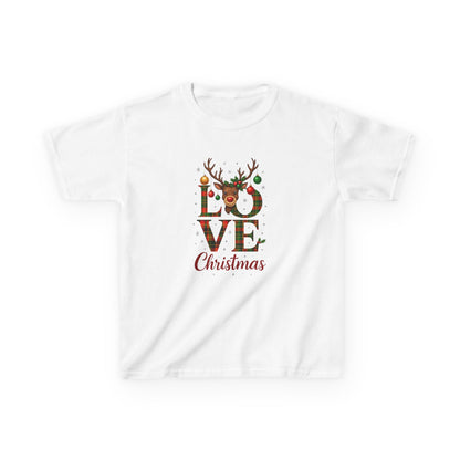 LOVE Christmas Reindeer Kids Tee - Holiday Dinosaur