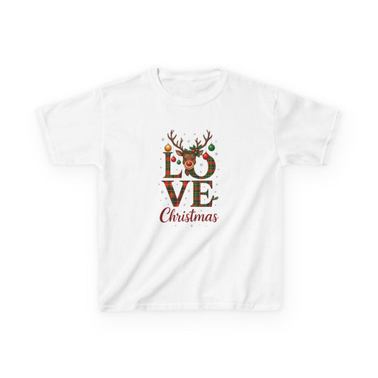 LOVE Christmas Reindeer Kids Tee - Holiday Dinosaur