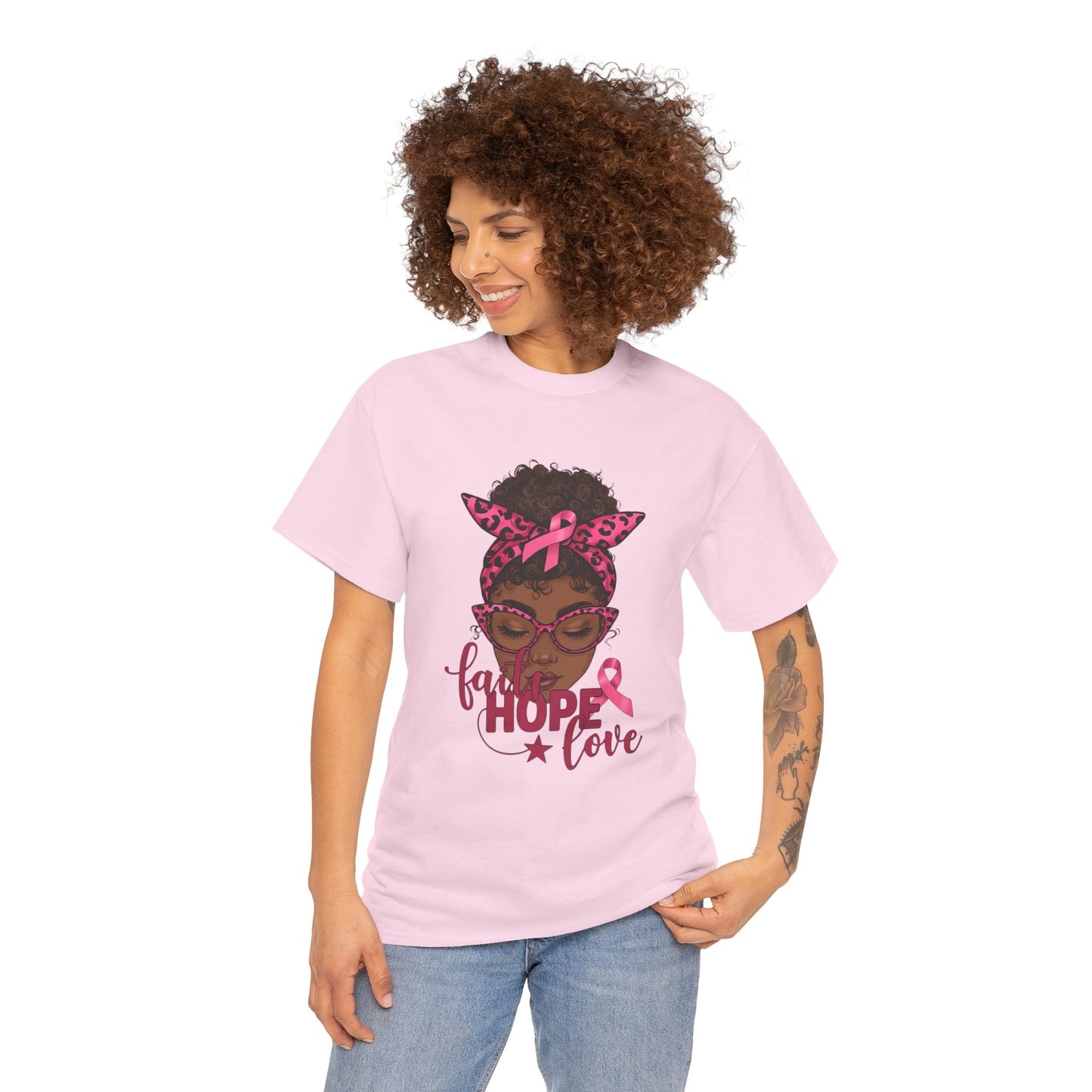 Hope Love Faith Black Woman Pink Ribbon Tee