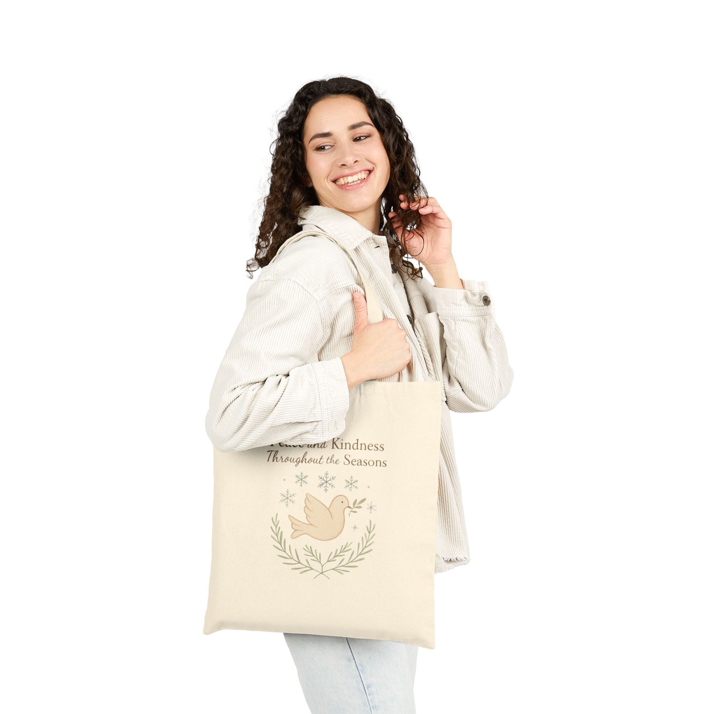 Peace and Kindness Throughout the Seasons Cotton Canvas Tote