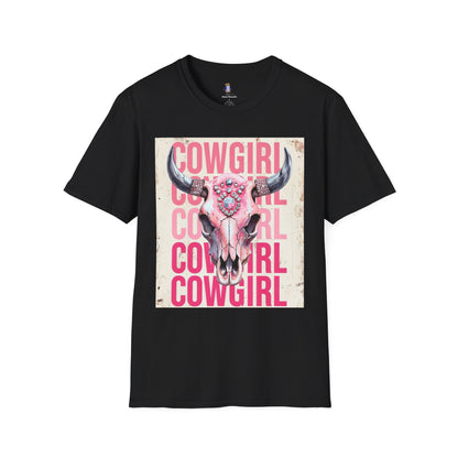 Cowgirl Skull Graphic Tee, Unisex Softstyle T-Shirt, Western Style Shirt, Gift for Cowgirls, Country Music Lover Shirt, Rodeo Outfit