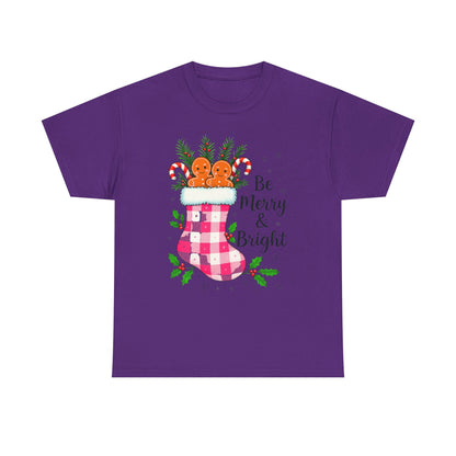 Pink Gingham Stocking Christmas Tee - Be Merry & Bright