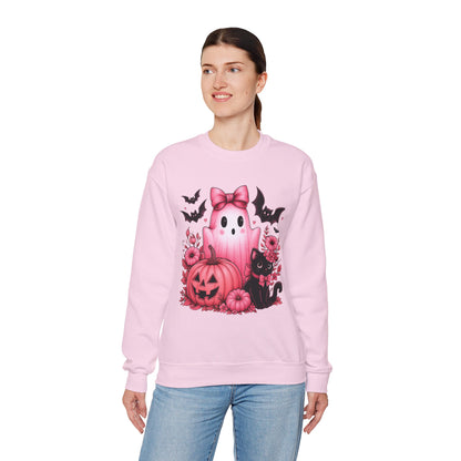 Pink Ghost & Pumpkin Halloween Crewneck Sweatshirt