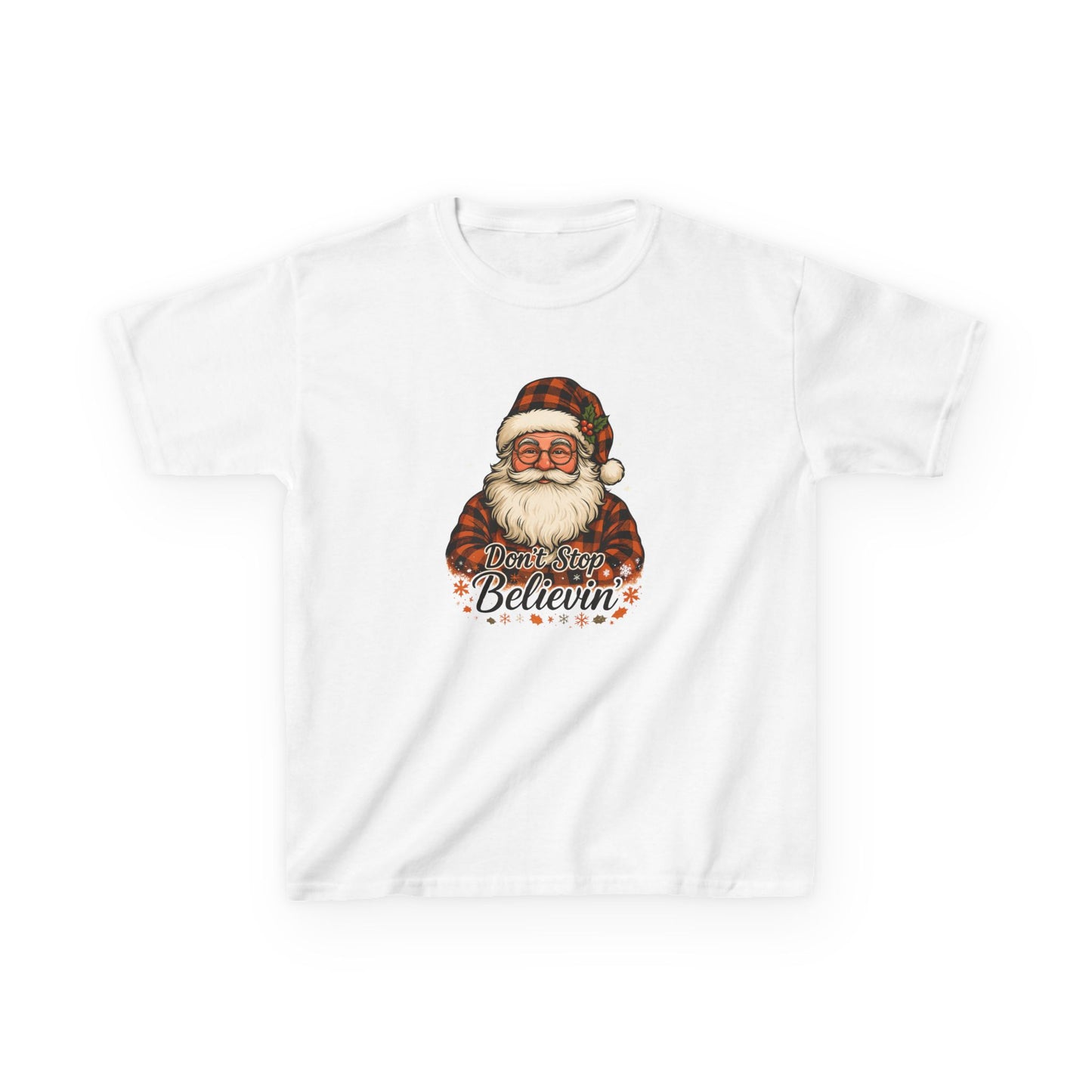 Lumberjack Santa Dino Kids Tee - Don't Stop Believin'