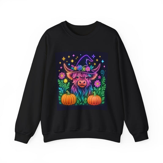 Neon Highland Cow Halloween Sweatshirt