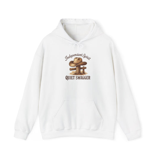 Quiet Swagger Hoodie – "Independent Spirit" Cowboy Hat Graphic Pullover