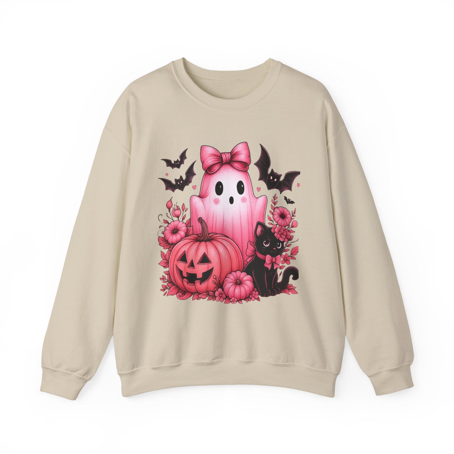 Pink Ghost & Pumpkin Halloween Crewneck Sweatshirt
