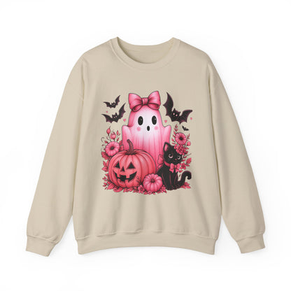 Pink Ghost & Pumpkin Halloween Crewneck Sweatshirt