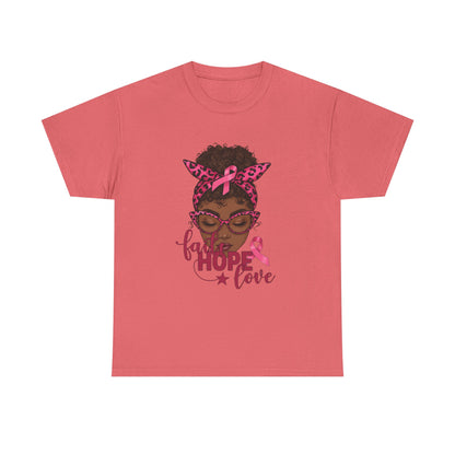 Hope Love Faith Black Woman Pink Ribbon Tee