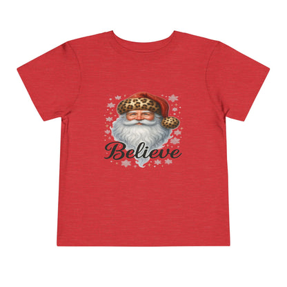 Believe Santa Leopard Print Toddler Christmas Tee