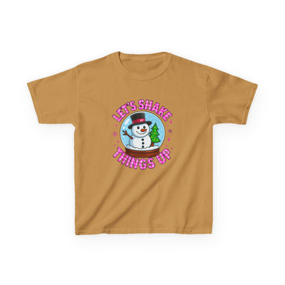 Shake Things Up! Snowman & Dino Christmas Kids Tee