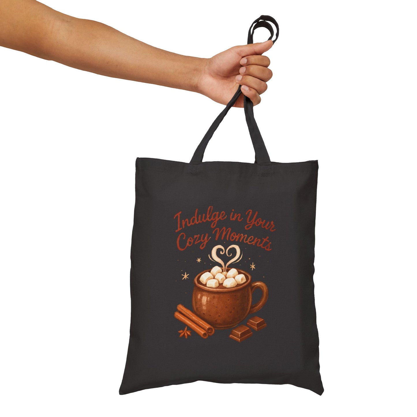Cozy Moments Tote Bag — 'Indulge in Your Cozy Moments' Hot Cocoa Canvas Tote