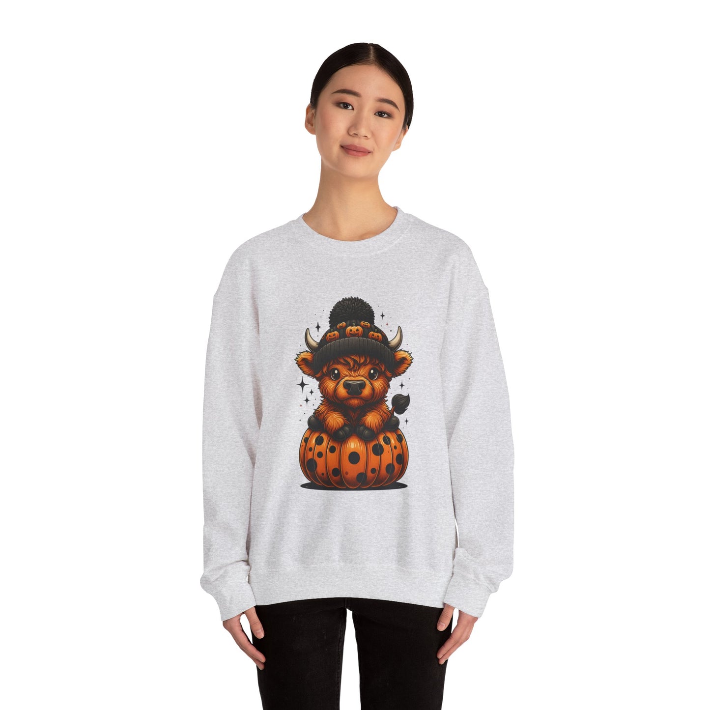 Halloween Cow Calf in Pumpkin Crewneck Sweatshirt
