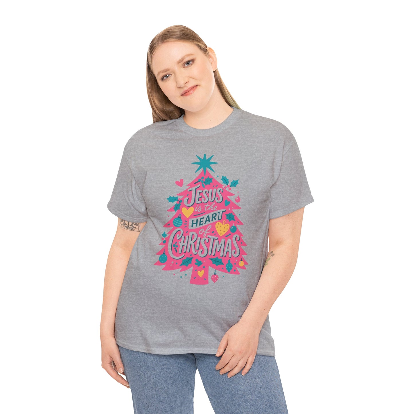 Jesus is the Heart of Christmas Pink Tree Tee