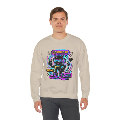 Retro Cyber Alien 'Download Now! Yes!' Crewneck Sweatshirt