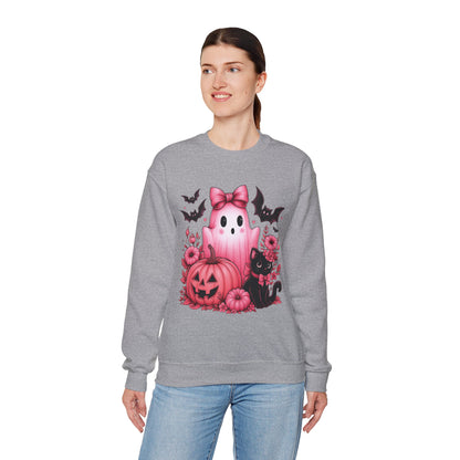Pink Ghost & Pumpkin Halloween Crewneck Sweatshirt