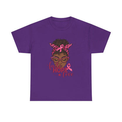 Hope Love Faith Black Woman Pink Ribbon Tee