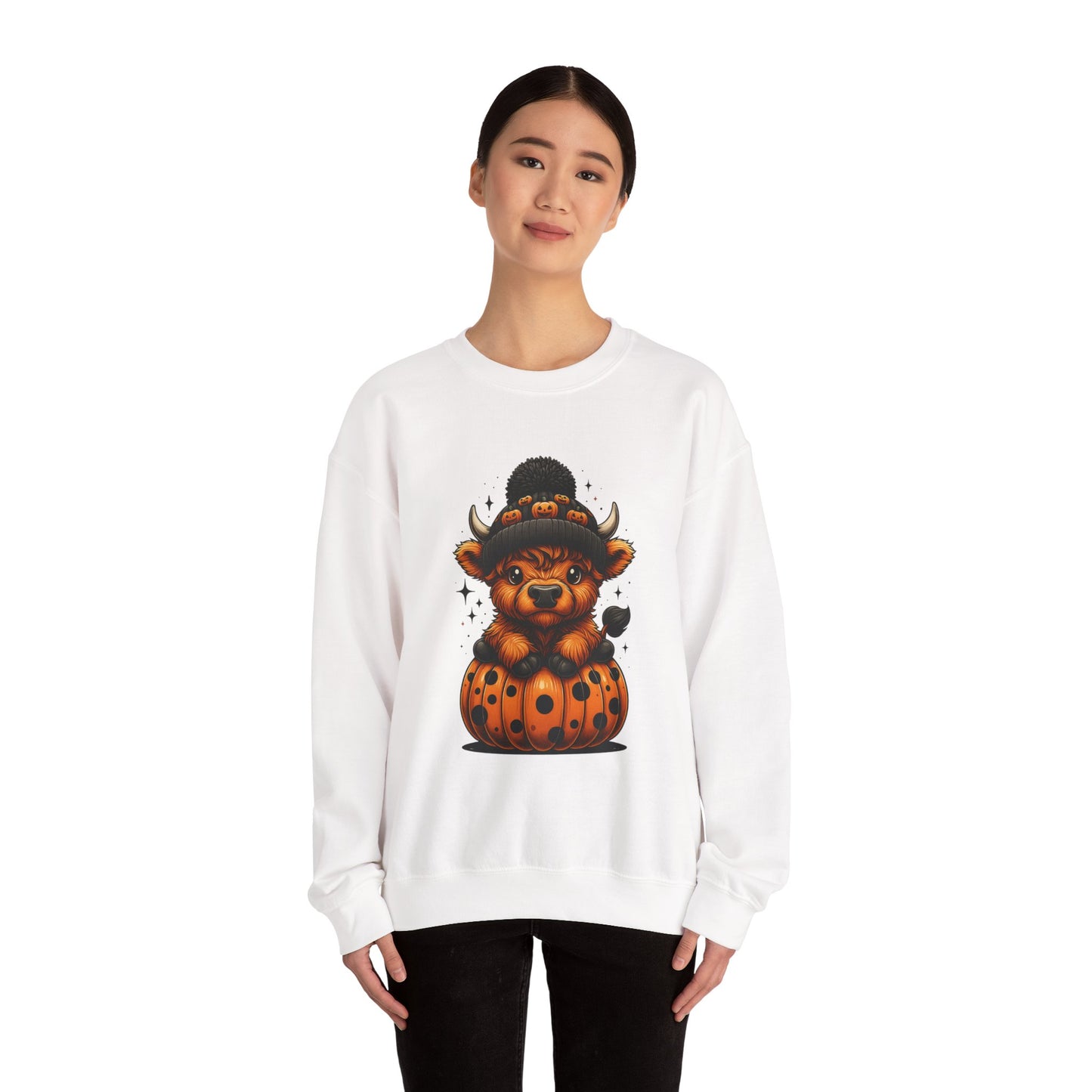 Halloween Cow Calf in Pumpkin Crewneck Sweatshirt