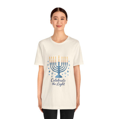Hanukkah Menorah Tee — "Celebrate the Light" Holiday T‑Shirt