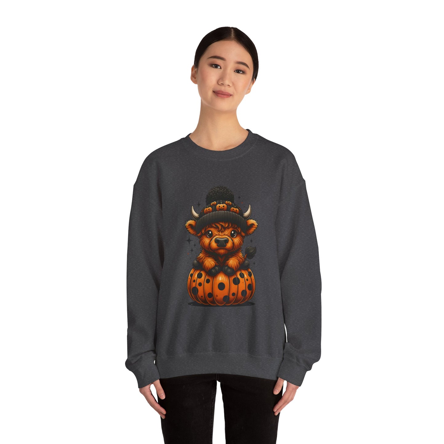 Halloween Cow Calf in Pumpkin Crewneck Sweatshirt
