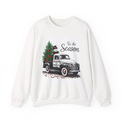 Black and White Plaid Christmas Pickup Truck Sweatshirt