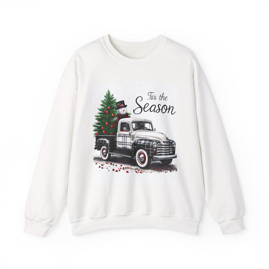 Black and White Plaid Christmas Pickup Truck Sweatshirt