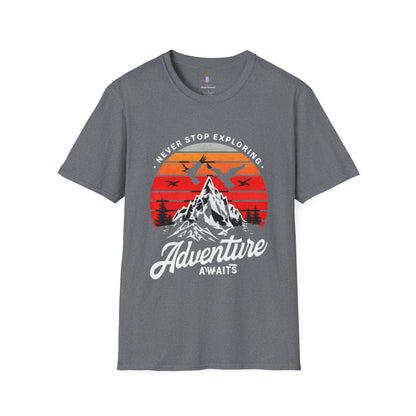 Adventure Awaits T-Shirt | Unisex Softstyle Tee | Perfect for Travel Lovers, Outdoor Adventures, Camping, Nature Gifts, Explore