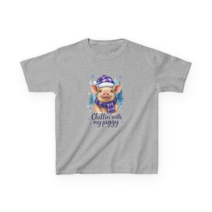 Chillin' Piggy Dino Christmas Tee - Kids Holiday Shirt