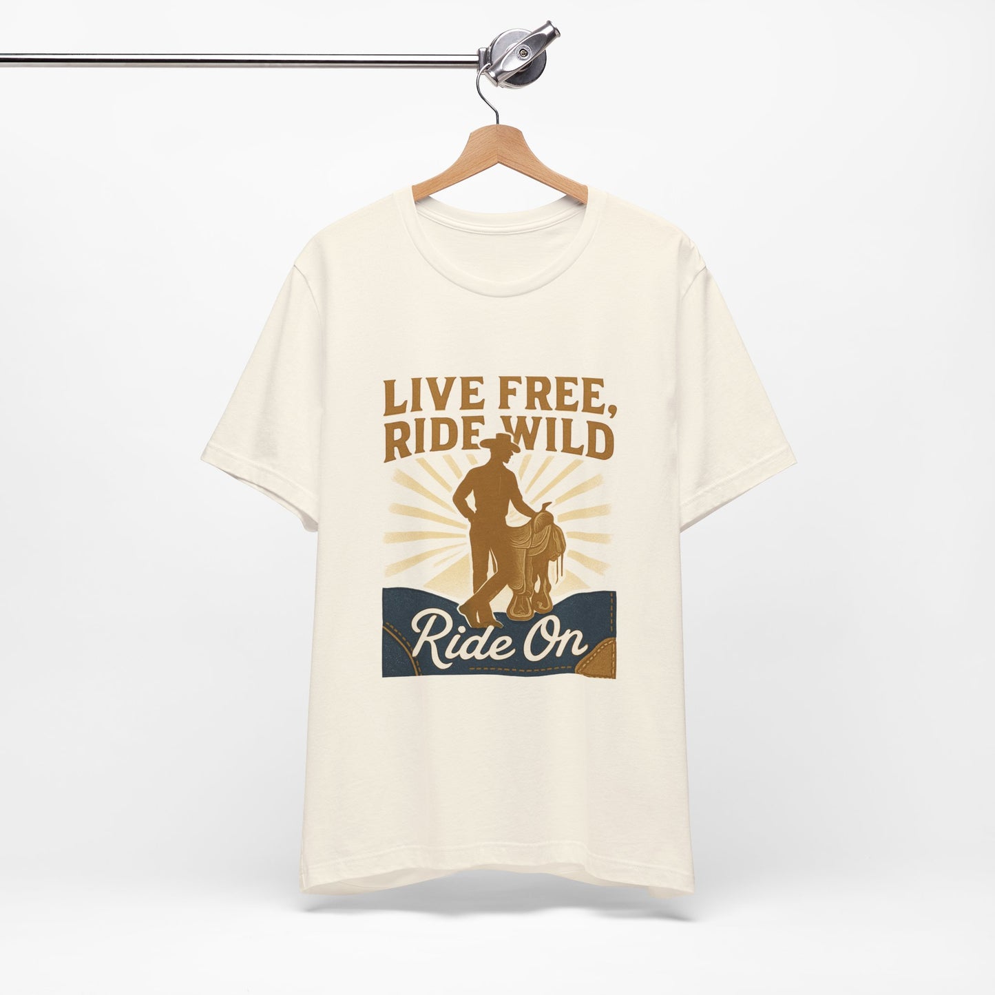 Live Free, Ride Wild Cowboy T‑Shirt — 'Ride On' Western Rodeo Graphic Tee