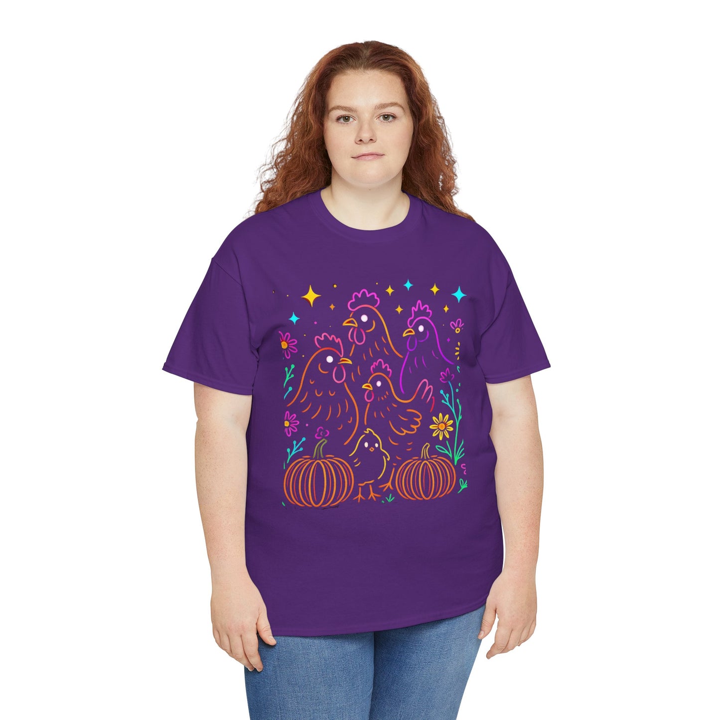 Autumn Glow Chicken Tee – Colorful Farmhouse Pumpkin Shirt