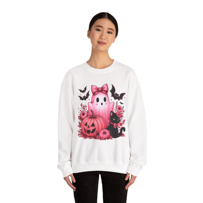 Pink Ghost & Pumpkin Halloween Crewneck Sweatshirt