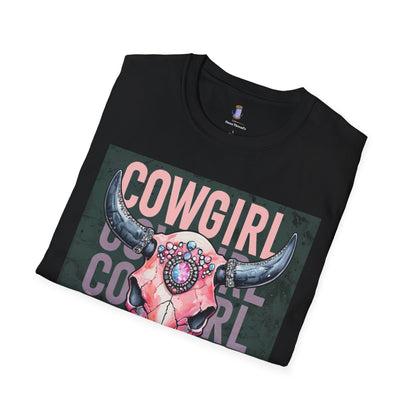 Cowgirl Skull Graphic T-Shirt, Western Fashion Tee, Unisex Cowboy Shirt, Boho Style Wear, Gift for Cowgirls, Casual Outing Top