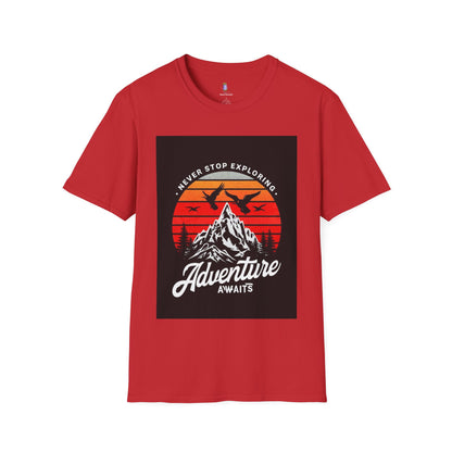 Adventure Awaits T-Shirt | Unisex Softstyle Tee | Perfect for Travel Lovers, Outdoor Adventures, Camping, Nature Gifts, Explore