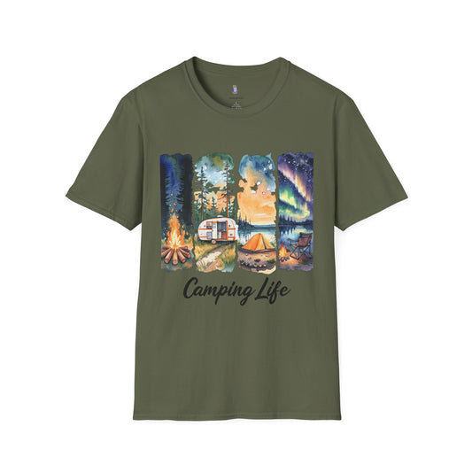 Camping Life Unisex Softstyle T-Shirt, Outdoor Apparel, Adventure Wear, Summer Camping Gear, Nature Lover Gift