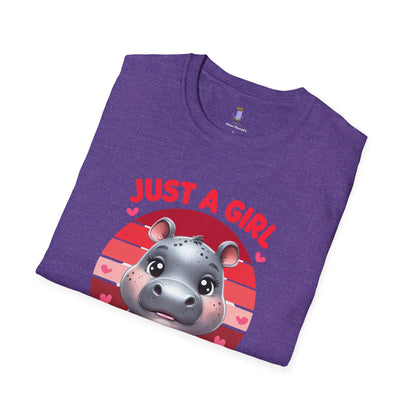 Just a Girl Who Loves Moo Deng Unisex Softstyle T-Shirt | Cute Hippo Tee, Animal Lover Shirt, Gift for Kids, Summer Wear, Birthday Present