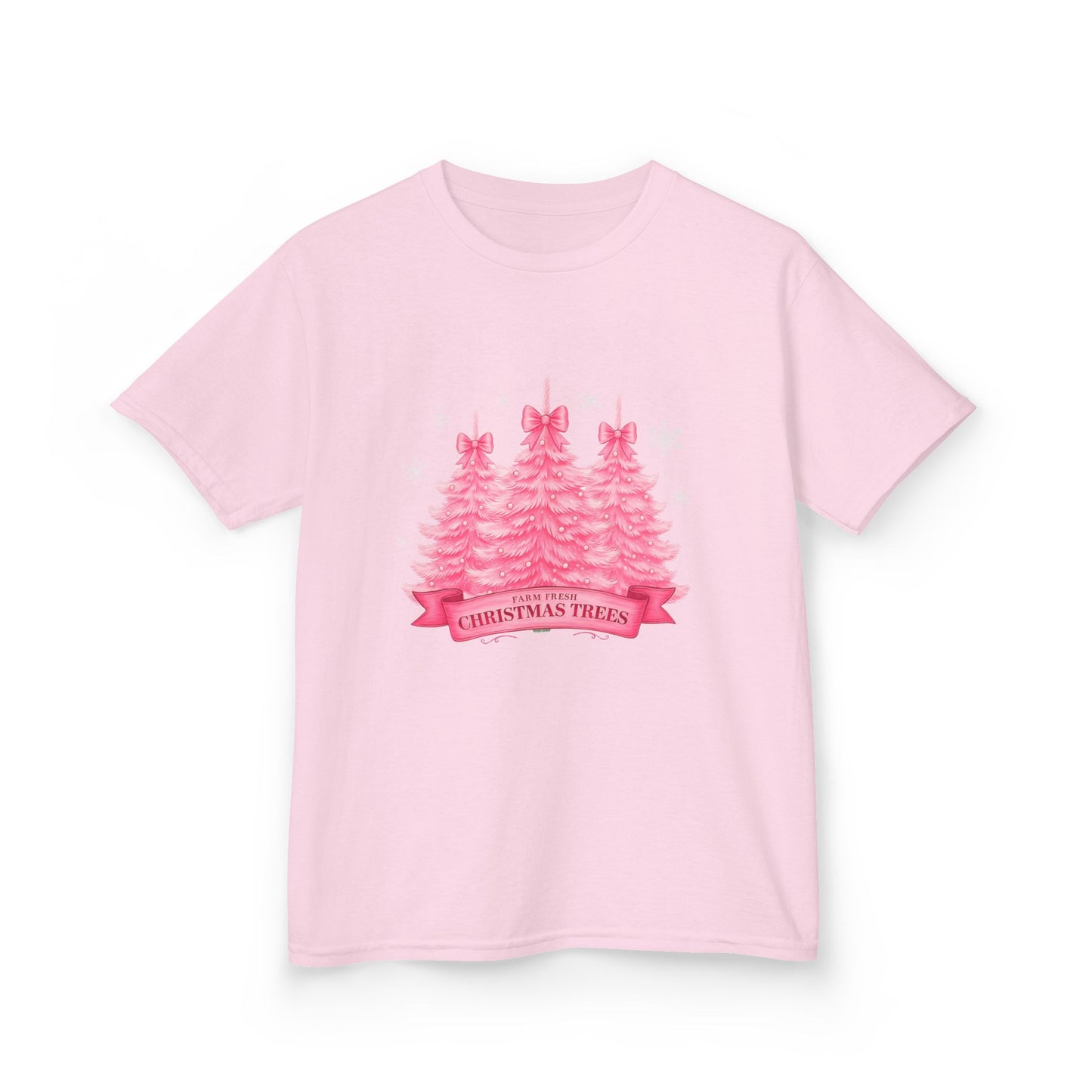 Pink Farm Fresh Christmas Tree Dino Tee - Kids Holiday Shirt