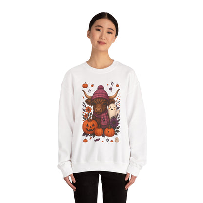 Highland Cow & Ghost Halloween Crewneck Sweatshirt