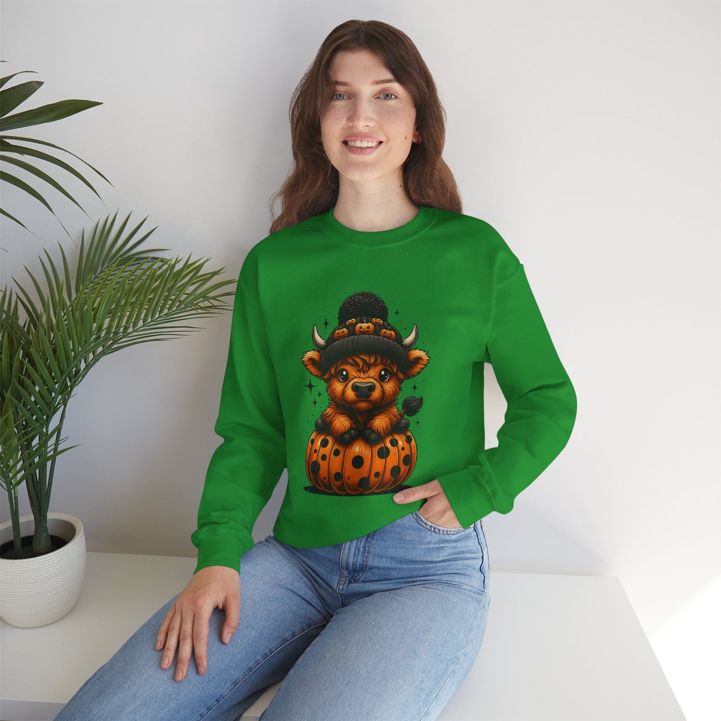 Halloween Cow Calf in Pumpkin Crewneck Sweatshirt