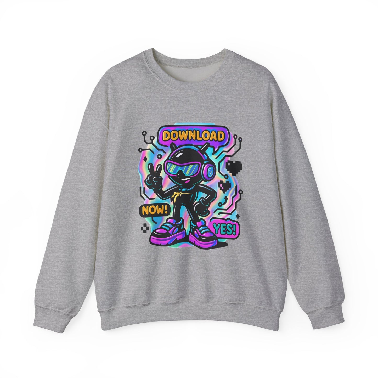 Retro Cyber Alien 'Download Now! Yes!' Crewneck Sweatshirt