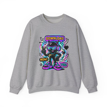 Retro Cyber Alien 'Download Now! Yes!' Crewneck Sweatshirt