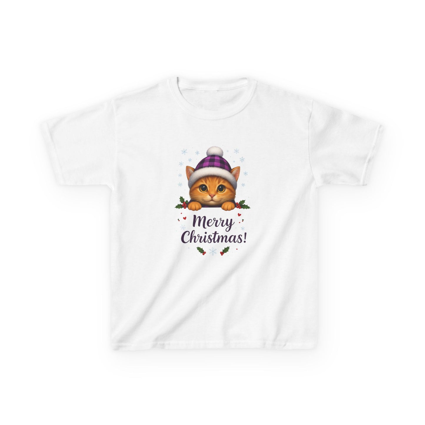 Ginger Cat Merry Christmas Kids Tee